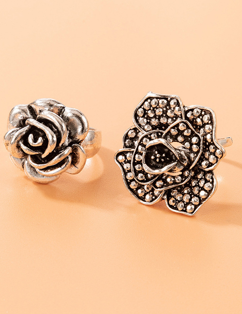 Fashion Silver Alloy Three-dimensional Flower Ring Set
