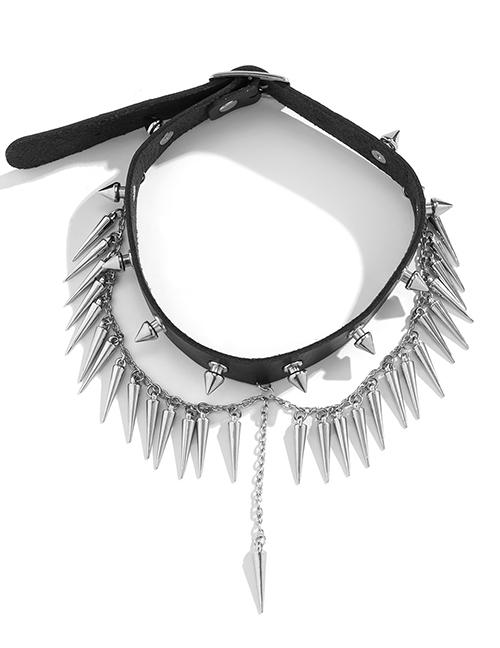 Fashion Silver Alloy Rivet Tassel Necklace