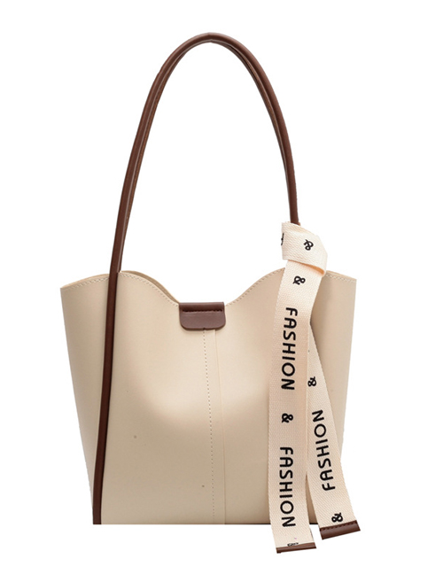 Fashion White With Brown Pu Large Capacity Shoulder Bag