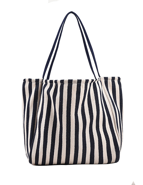 Fashion Blue Pu Striped Canvas Large Capacity Shoulder Bag