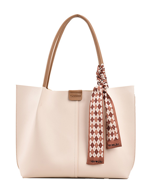 Fashion Creamy-white Large-capacity Shoulder Bag With Pu Scarf