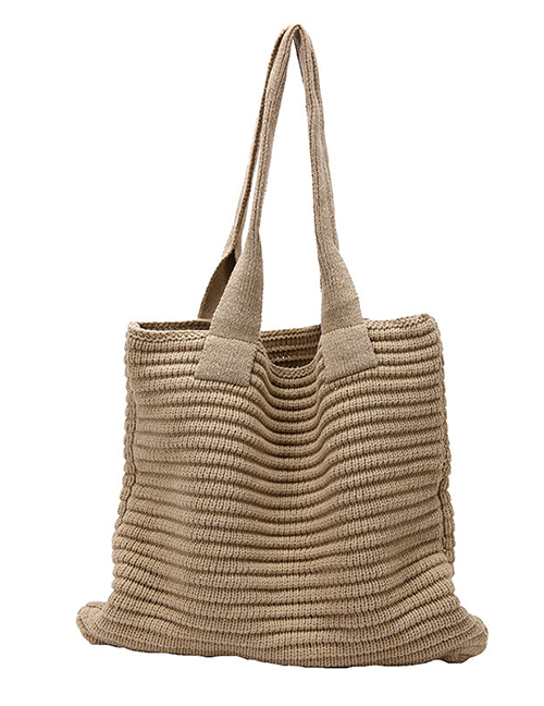 Fashion Khaki Wool Knit Large Capacity Shoulder Bag