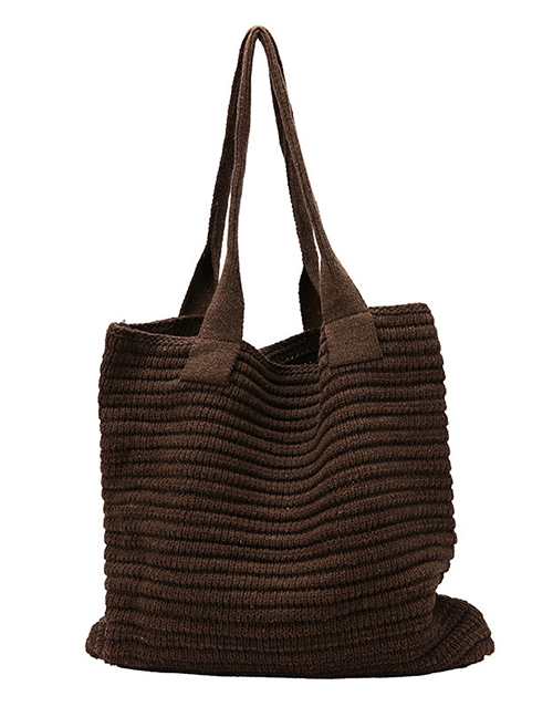 Fashion Brown Wool Knit Large Capacity Shoulder Bag