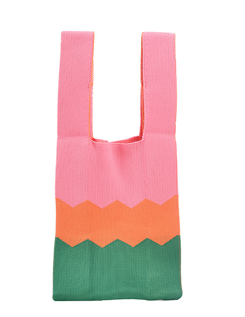 Fashion Green Woolen Colorblock Knitted Tote Bag