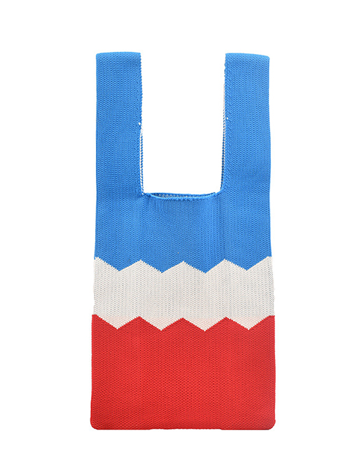 Fashion Red Woolen Colorblock Knitted Tote Bag