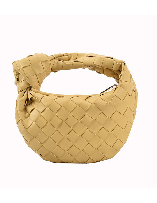 Fashion Yellow Pu Diamond Woven Handbag