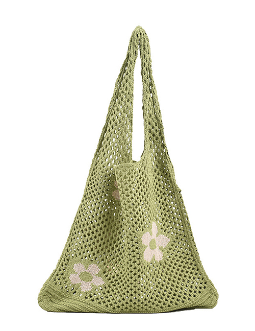 Fashion Green Floral Knit Large Capacity Shoulder Bag