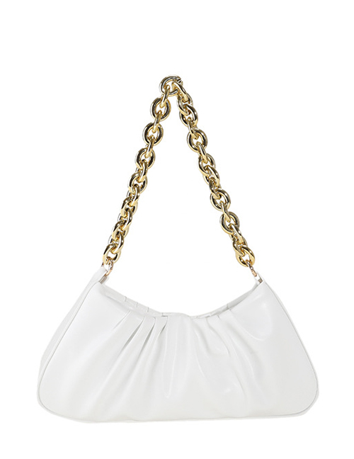 Fashion Creamy-white Pu Crinkled Large Capacity Chain Shoulder Bag