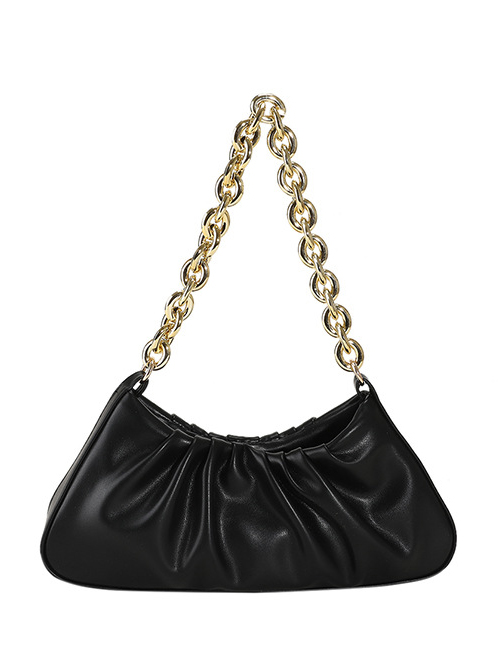 Fashion Black Pu Crinkled Large Capacity Chain Shoulder Bag