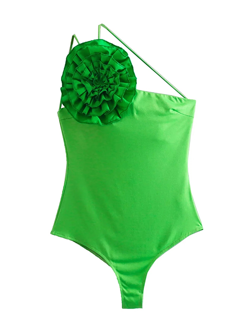 Fashion Green Floral Asymmetric Bodysuit