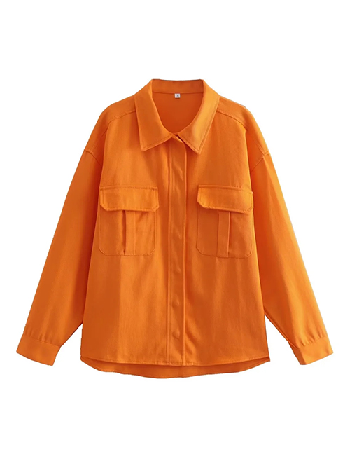 Fashion Orange Woven Buttoned Lapel Jacket