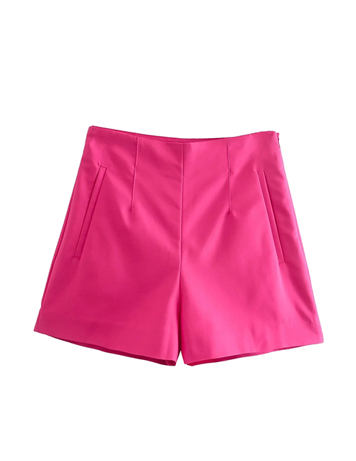 Fashion Rose Red High Waist Micro Pleated Shorts