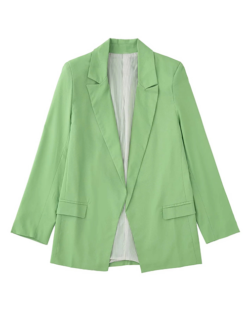 Fashion Green Cotton And Linen Pocket Blazer
