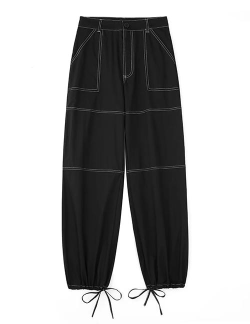 Fashion Black Contrasting Harness Cargo Pants