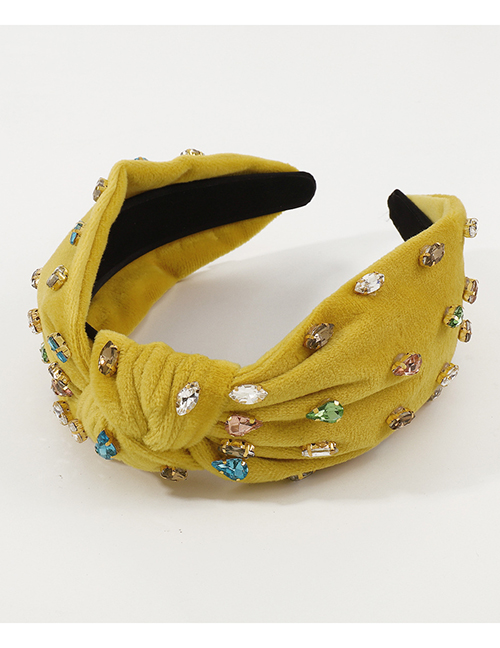 Fashion Flannel Yellow Fabric Diamond Knotted Wide-brimmed Headband