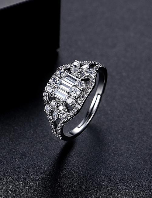 Fashion White Zirconium Copper and Diamond Geometric Ring