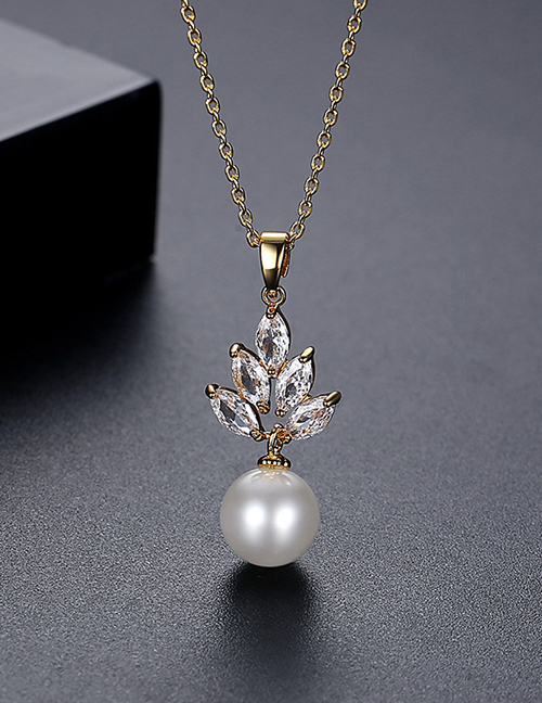 Fashion 18k Gold Bronze Zirconium Pearl Necklace