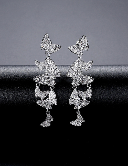 Fashion White Gold Bronze Zirconium Butterfly Drop Earrings