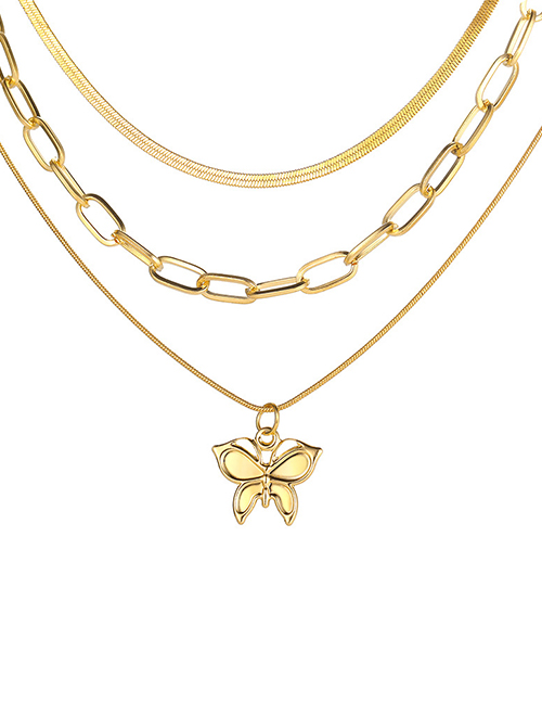 Fashion Gold Alloy Geometric Snake Bone Chain Butterfly Multilayer Necklace