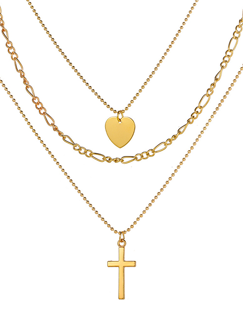 Fashion Love Cross Alloy Geometric Cross Heart Multilayer Necklace