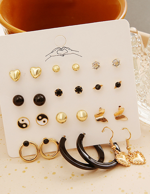 Fashion Gold Alloy Geometric Love Tai Chi Butterfly Earrings Set