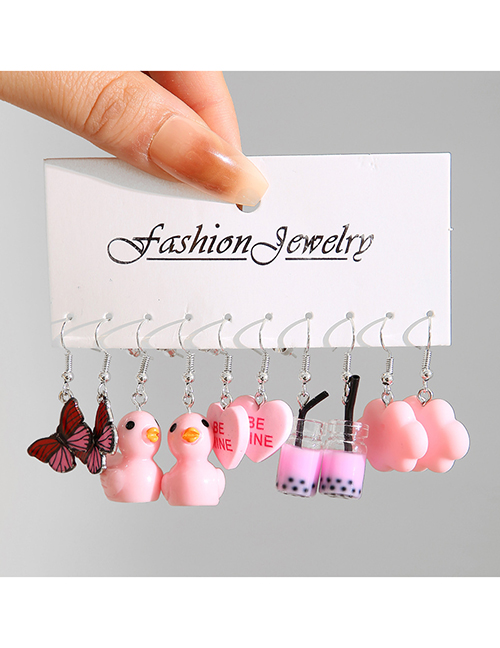 Fashion Butterfly Acrylic Butterfly Letters Love Milk Tea Cup Earrings Set