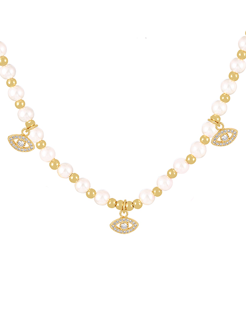 Fashion Gold Bronze Zirconium Eye Pearl Beaded Necklace