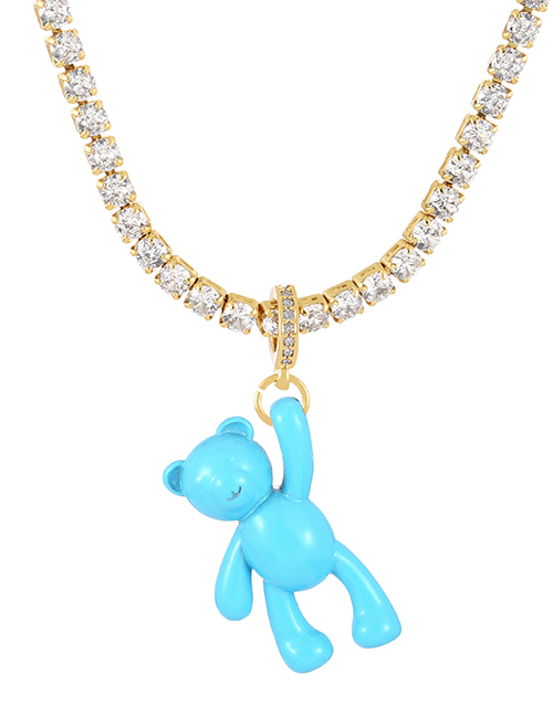 Fashion Light Blue Bronze Zirconium Claw Chain Bear Necklace