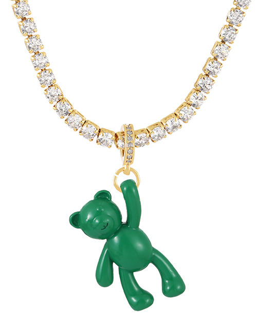 Fashion Green Bronze Zirconium Claw Chain Bear Necklace