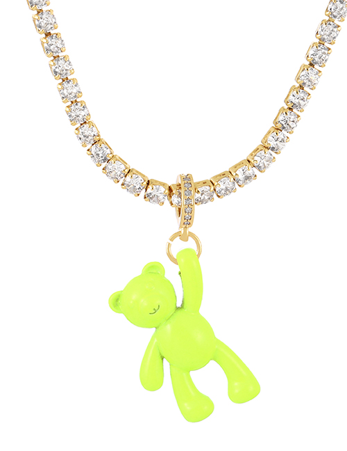 Fashion Fluorescent Yellow Bronze Zirconium Claw Chain Bear Necklace
