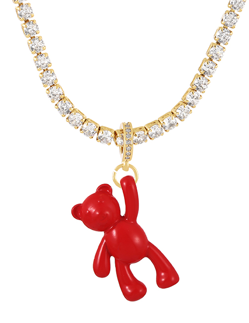 Fashion Red Bronze Zirconium Claw Chain Bear Necklace