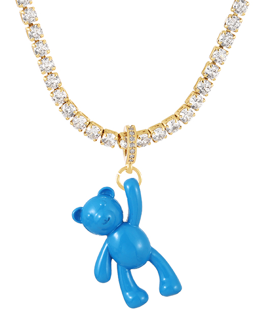 Fashion Blue Bronze Zirconium Claw Chain Bear Necklace