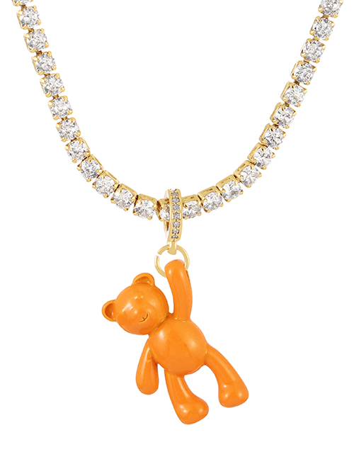 Fashion Orange Bronze Zirconium Claw Chain Bear Necklace