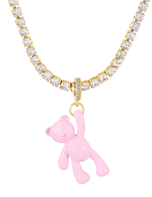 Fashion Light Pink Bronze Zirconium Claw Chain Bear Necklace