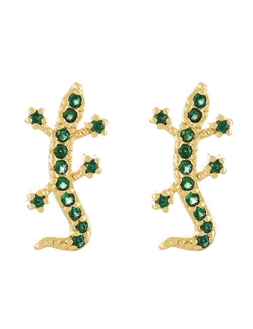 Fashion Green Bronze Zirconium Lizard Stud Earrings