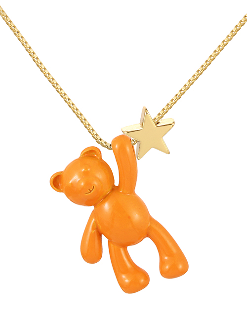 Fashion Orange Copper Drop Oil Bear Pentagram Pendant Necklace