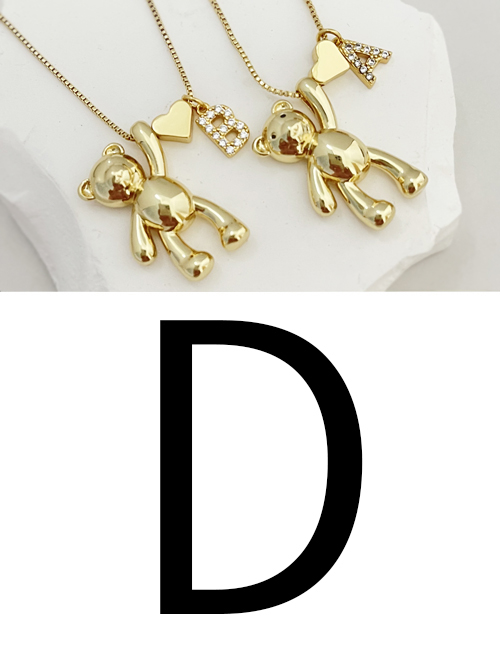 Fashion D Bronze Zirconium 26 Letter Love Bear Pendant Necklace