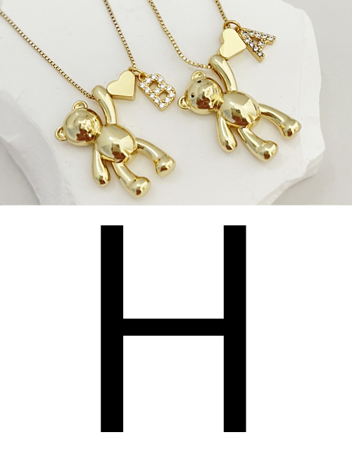 Fashion H Bronze Zirconium 26 Letter Love Bear Pendant Necklace