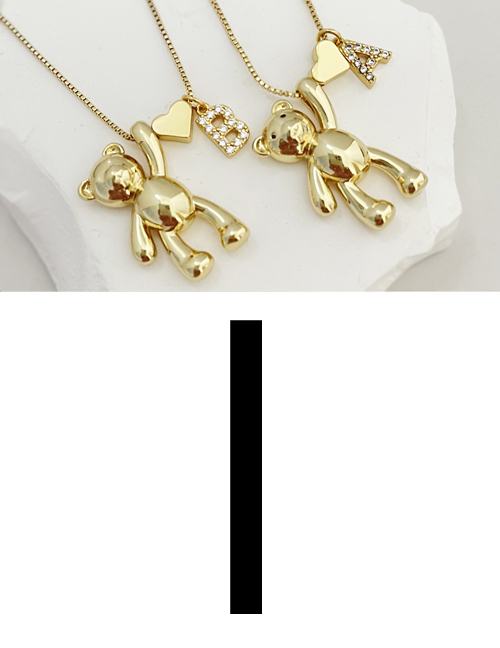 Fashion I Bronze Zirconium 26 Letter Love Bear Pendant Necklace