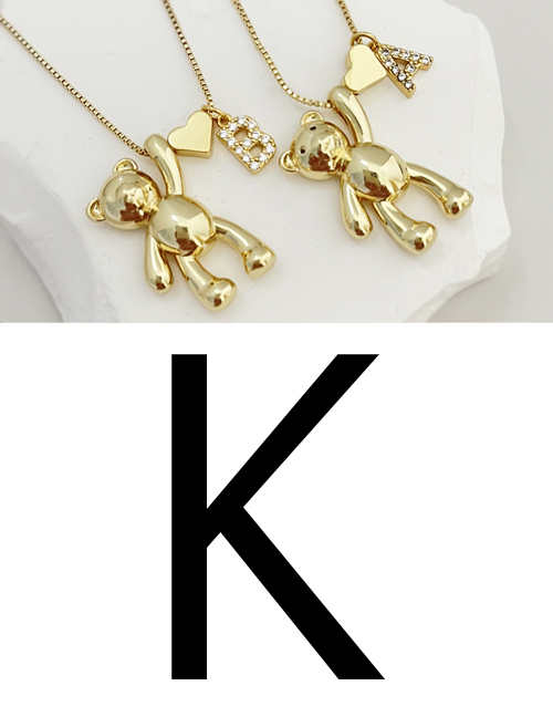 Fashion K Bronze Zirconium 26 Letter Love Bear Pendant Necklace