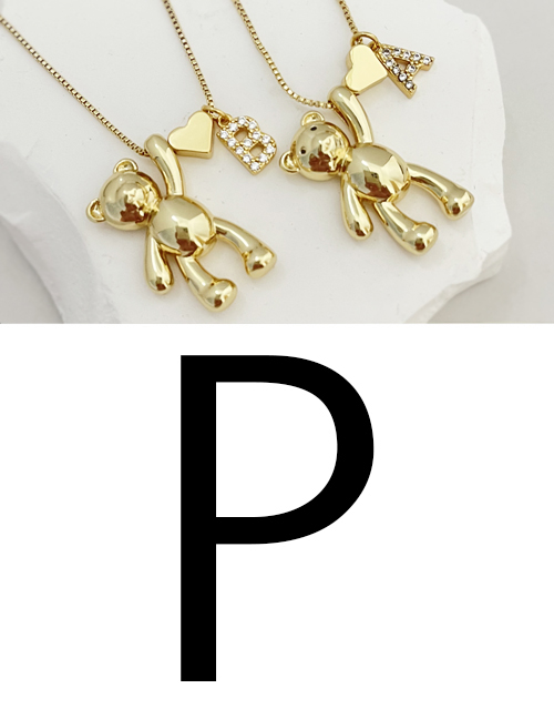 Fashion P Bronze Zirconium 26 Letter Love Bear Pendant Necklace