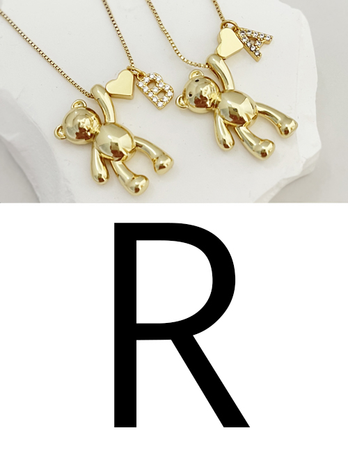 Fashion R Bronze Zirconium 26 Letter Love Bear Pendant Necklace