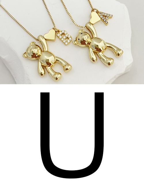 Fashion U Bronze Zirconium 26 Letter Love Bear Pendant Necklace