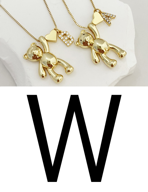 Fashion W Bronze Zirconium 26 Letter Love Bear Pendant Necklace