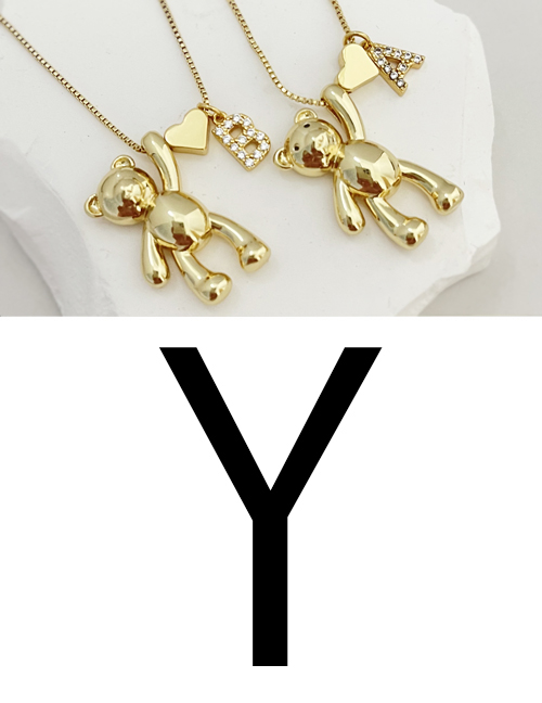 Fashion Y Bronze Zirconium 26 Letter Love Bear Pendant Necklace