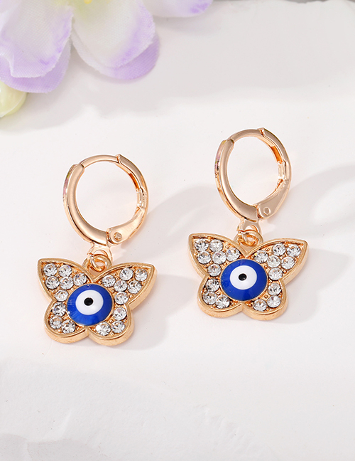 Fashion Butterfly Blue Metal Diamond Drop Oil Eye Earrings