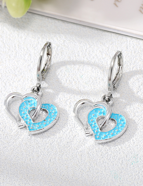 Fashion Blue Double Alloy Drip Oil Double Heart Earrings