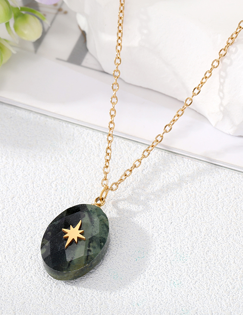 Fashion 11# Black Green Hexagram Oval Necklace Stainless Steel Oval Natural Stone Star Necklace