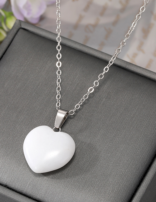 Fashion White Heart Stone Necklace Geometric Heart Stone Necklace