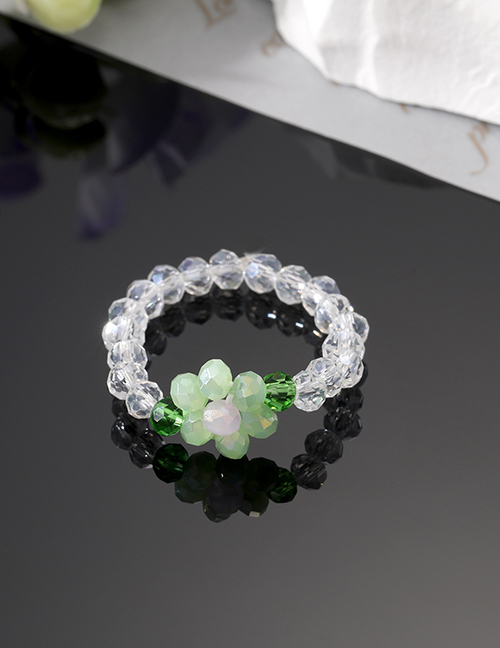 Fashion Green Flower Transparent Elastic Ring Clear Crystal Beaded Flower Ring